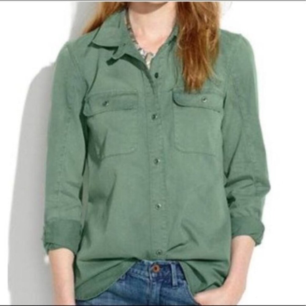 MADEWELL Tomboy Workshirt Army/Olive Green Button Down Long Sleeve Shirt Size XS